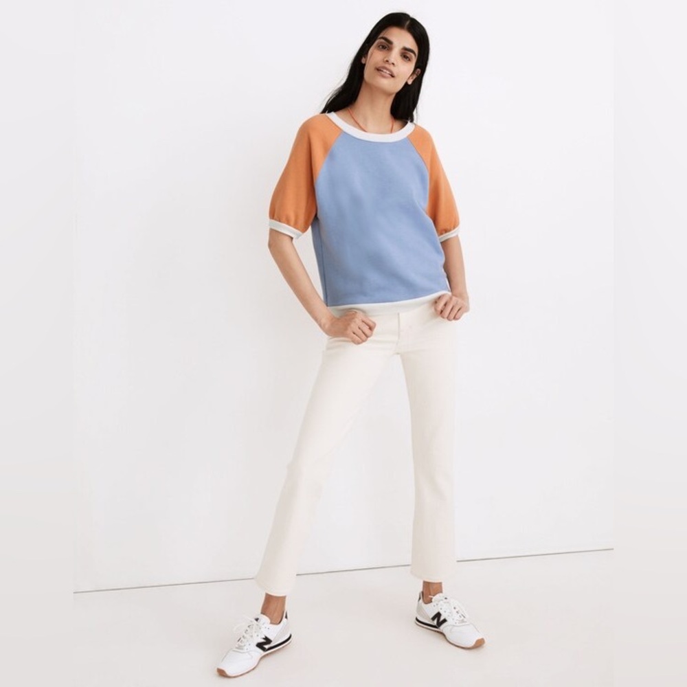 NWOT Women's Madewell Short-Sleeve Sweatshirt in Colorblock Craft Blue size XS